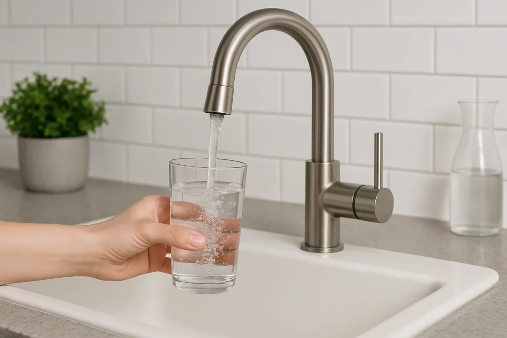 Hand filling glass with fresh filtered water