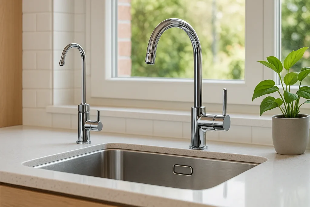 Modern kitchen sink with water filter faucet