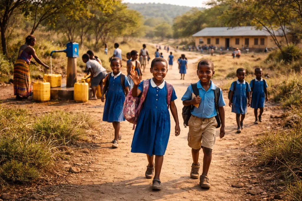 Children going to school instead of hauling water